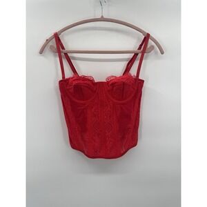 Womens Small Red Lace Corset Bustier Romantic Baddie Valentines Glam Going Out
